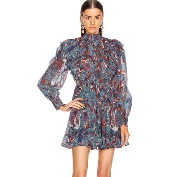 ULLA JOHNSON Vienne Bird Of Paradise Mini Dress Azul Women's 2 Glitter Boho Glam - Picture 7 of 7
